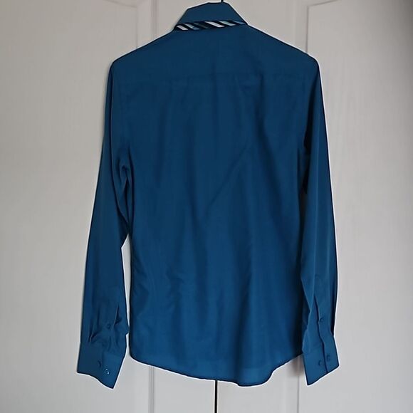 Vroom & Dreesmann Men's Button Down Long Sleeves Shirt With Tie Small Blue - Picture 3 of 16